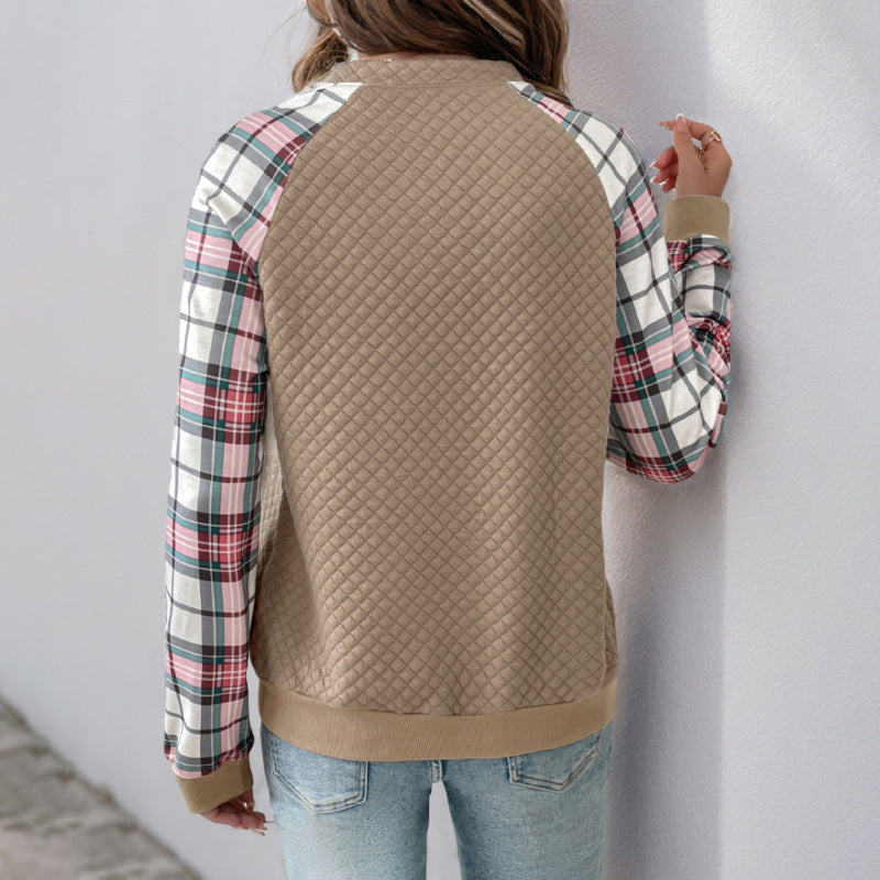 Cardigan décontracté rétro à fermeture éclair, motif écossais, losanges, patchwork, en tissu molletonné