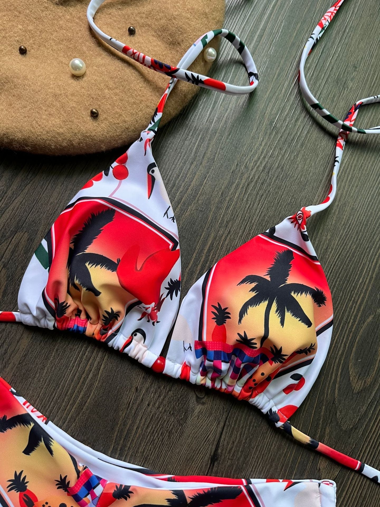 Badeanzug Damen Bedruckter Triangel-Bikini Schnürung Dreieck-Bikini Badebekleidung