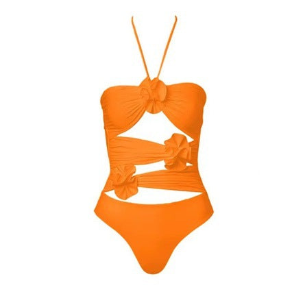Lonkey Maillot de bain couleur unie évidé ajouré maille sac hanche jupe florale sexy maillot de bain