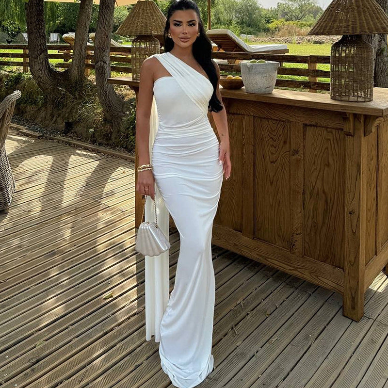 Robe longue dos nu sexy unie fendue avec ruban pour femme