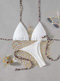 Bikini Kontrastfarbe Schnürung Einfarbig T-Rücken Sexy Bikini Split Badeanzug für Frauen