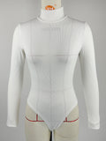 Combinaison moulante à col roulé, manches longues, en maille côtelée de coton pour femme - Nouvelle collection hiver