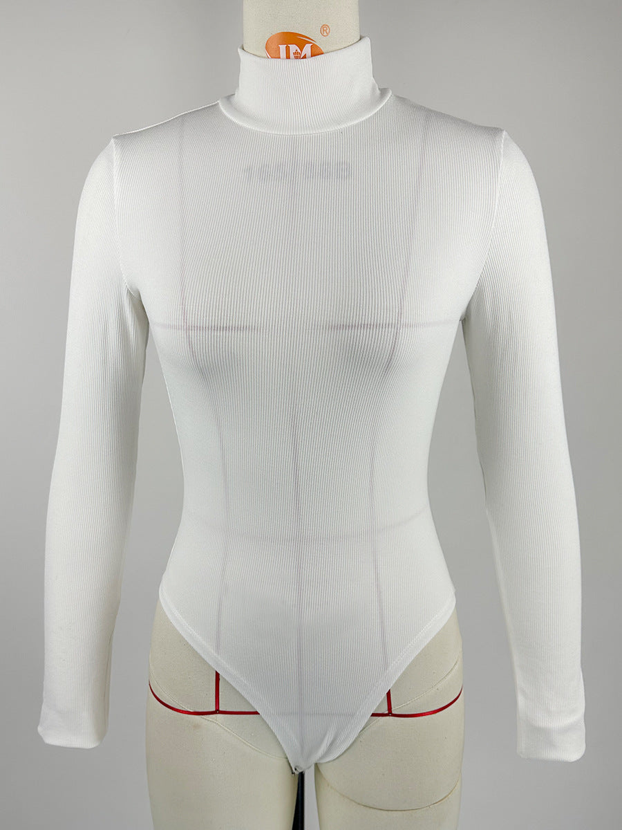 Combinaison moulante à col roulé, manches longues, en maille côtelée de coton pour femme - Nouvelle collection hiver