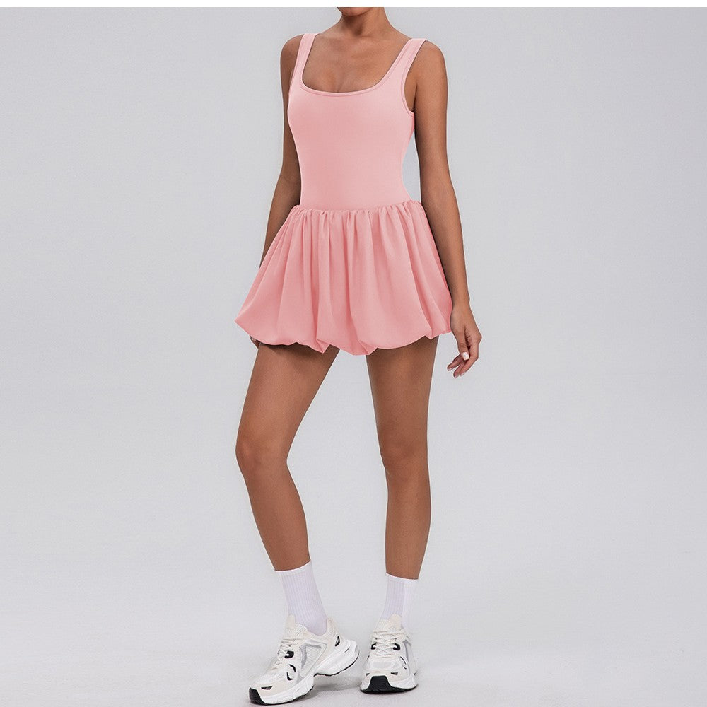Robe de fitness drapée, faux deux pièces, anti-panne de garde-robe, poches, robe de sport, yoga, tennis, femme