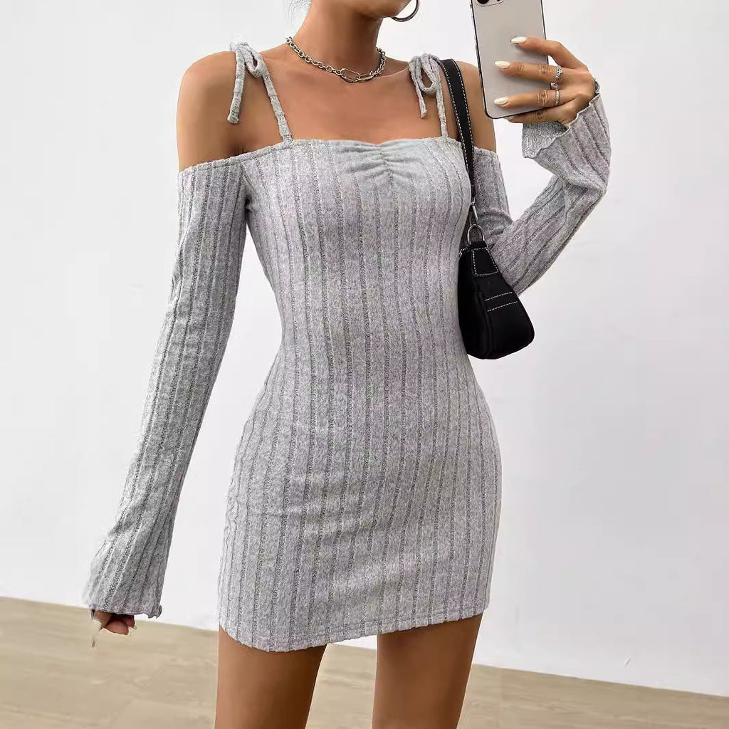 Vêtements pour femmes Robe à bretelles élégante et légèrement mature pour femme Col bateau Moulante Automne Hiver