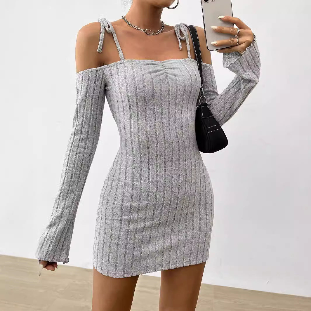 Vêtements pour femmes Robe à bretelles élégante et légèrement mature pour femme Col bateau Moulante Automne Hiver