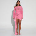 Printemps-Été Robe plissée sexy pour femme, col dénudé, dopamine sexy