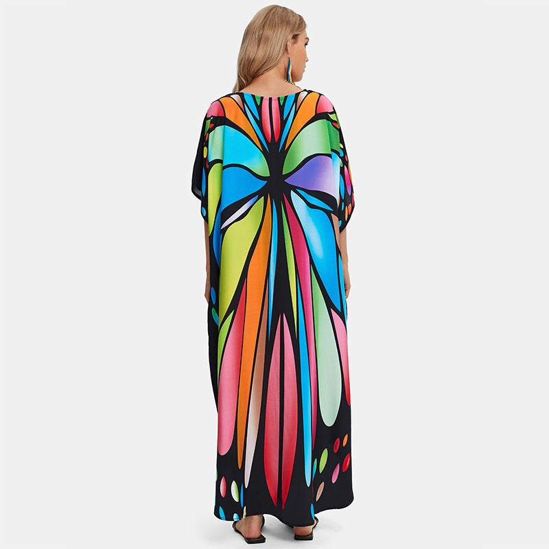 Robe de plage longue et ample en rayonne grande taille, cache-maillot, robe longue de vacances, chemise de protection solaire pour femme