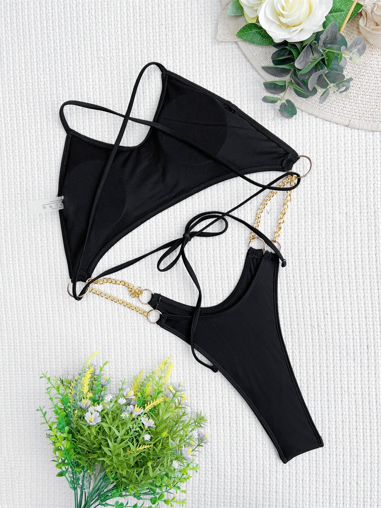 Damen-Einteiler-Badeanzug, gebänderter Bikini-Badeanzug, rückenfreier Badeanzug, einfarbiger Bikini