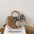 Joli sac à bandoulière en paille avec écharpe à carreaux, sac en paille portable, sac tissé, sac de plage pour les vacances, sac pour femme Mori
