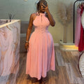 Robe Mi-Longue Rose Élégante d'Été pour Femmes, sans Manches, à Bretelles, Amincissante à la Taille