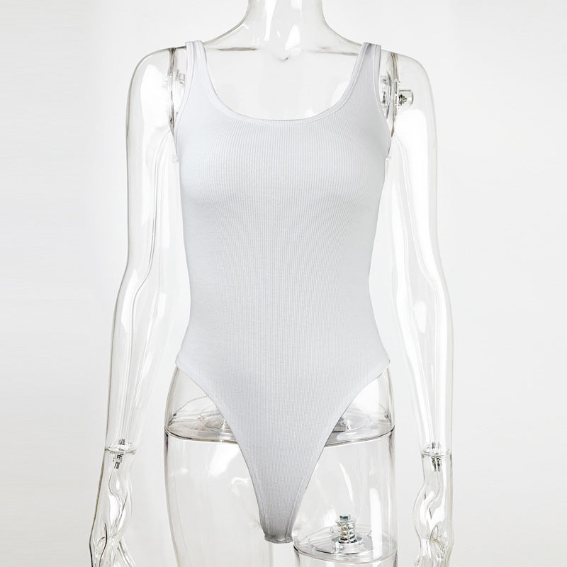 Sommer Damen Kleidung Schlichtes Ärmelloses Oberteil Rückenfreies Enges Weste Bodysuit