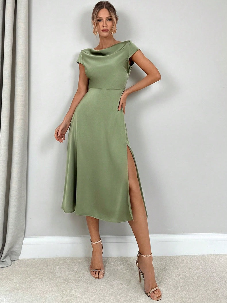 Vêtements Femme Robe Longue Satinée Soie Artificielle Fendue d'Été Haut de Gamme