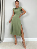 Vêtements Femme Robe Longue Satinée Soie Artificielle Fendue d'Été Haut de Gamme