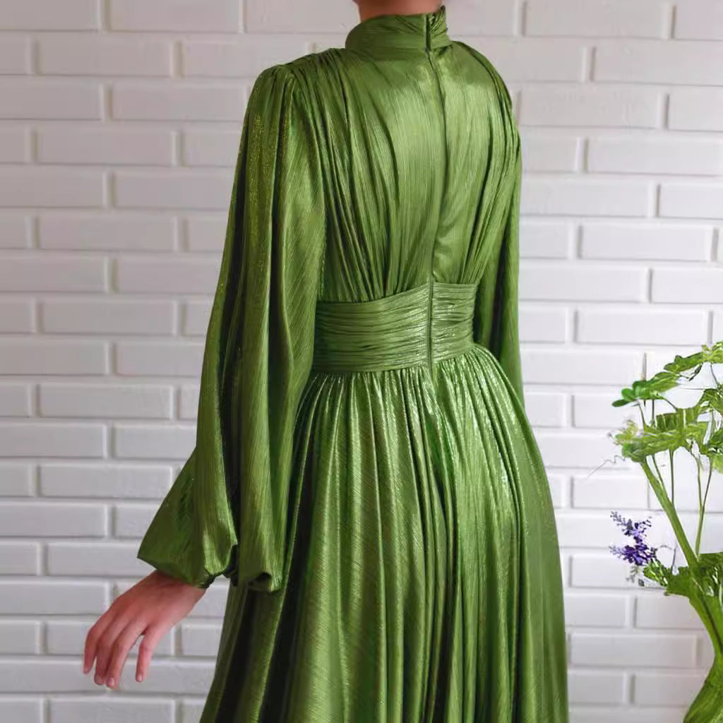 Robes de Printemps Été Tendance Couleur Ceinture Serrée Halter Grande Balançoire Sexy Avocat Vert Robe Longue pour Femmes