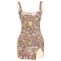 Robe Femme Printemps-Été Élégante Sexy Coupe Ajustée Col Carré Pailletée Fendue à la Hanche