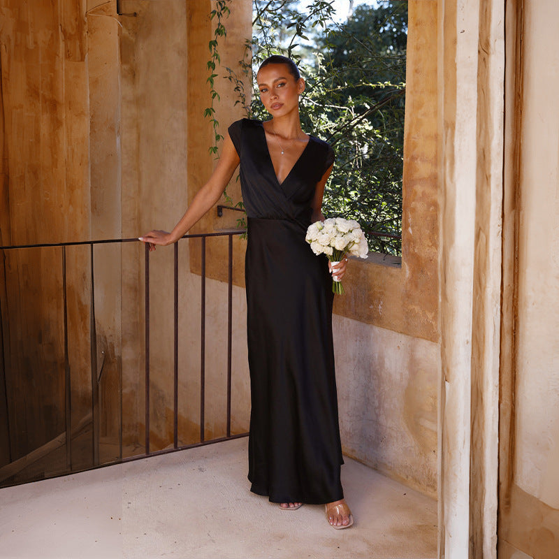 Damenkleid, einfarbig, V-Ausschnitt, sexy, langes Meerjungfrauenkleid