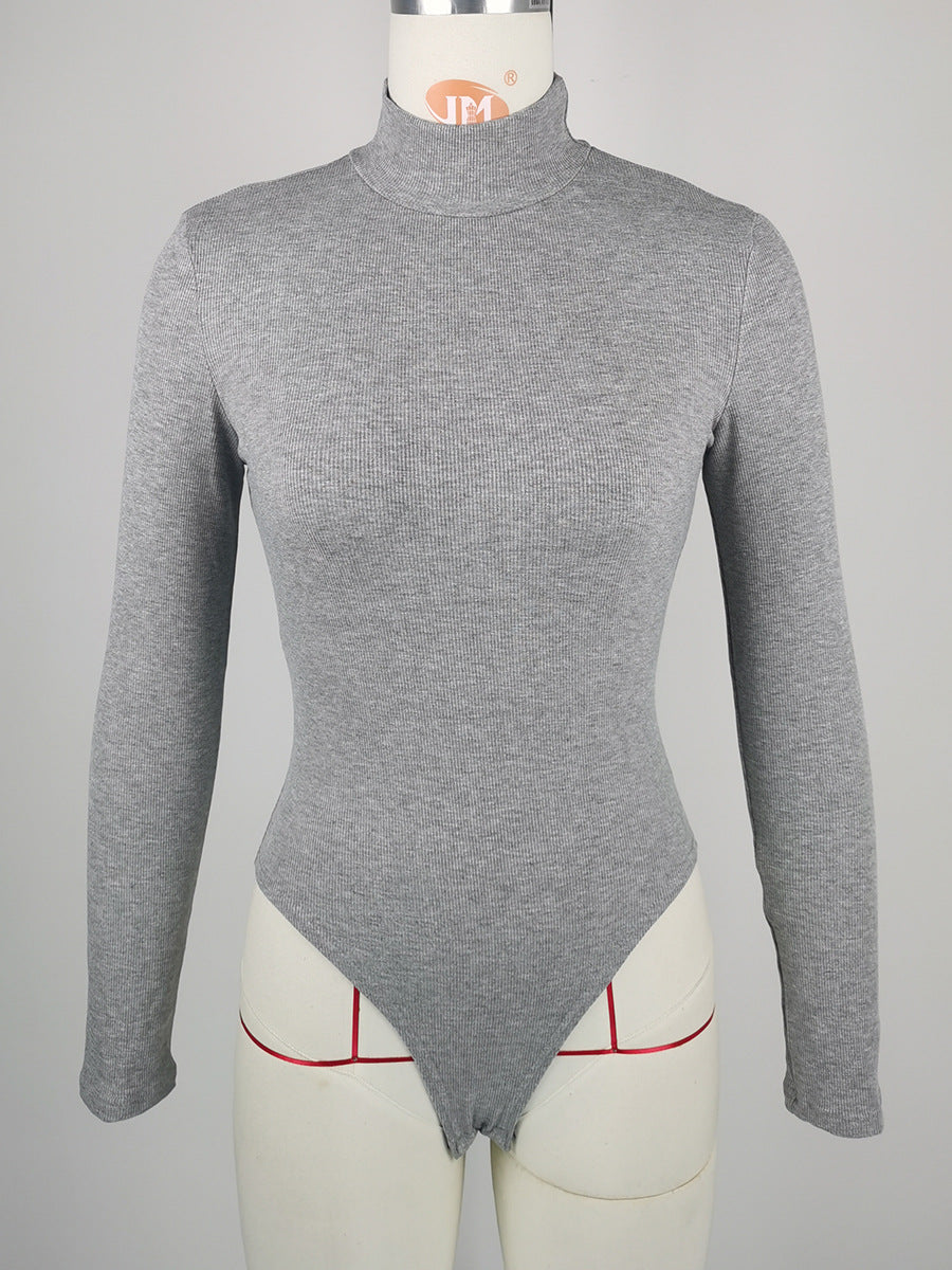 Combinaison moulante à col roulé, manches longues, en maille côtelée de coton pour femme - Nouvelle collection hiver
