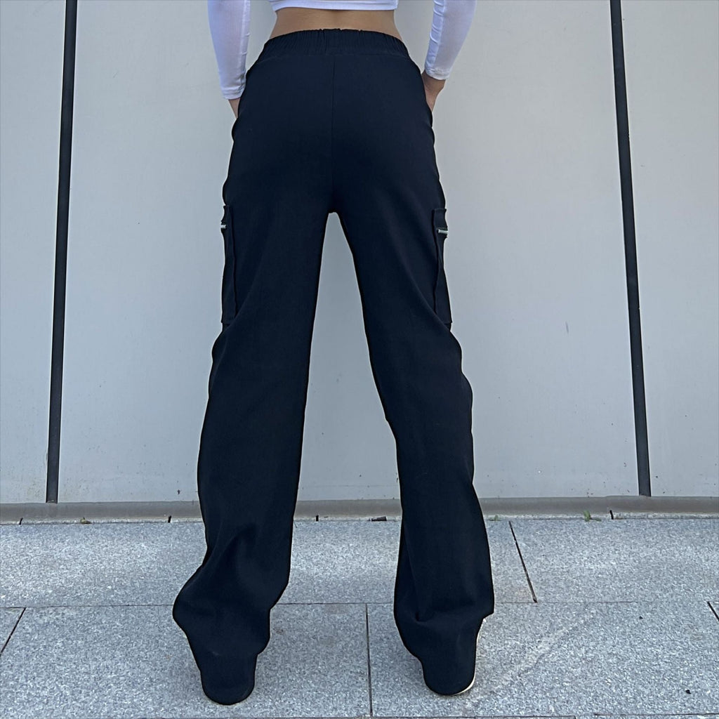 Pantalon tendance pour femme, pantalon cargo tendance, pantalon à fermeture éclair, pantalon droit ample style urbain, pantalon à jambes larges