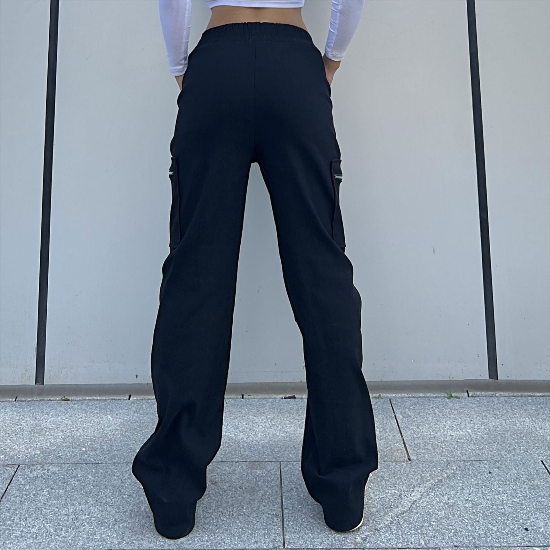 Pantalon tendance pour femme, pantalon cargo tendance, pantalon à fermeture éclair, pantalon droit ample style urbain, pantalon à jambes larges