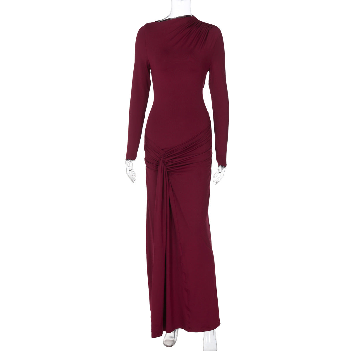 Damenbekleidung Sommer Taillenbetontes Kleid mit Schnürung, Etuikleid, Einfarbig, Schmale Passform, Langarmkleid