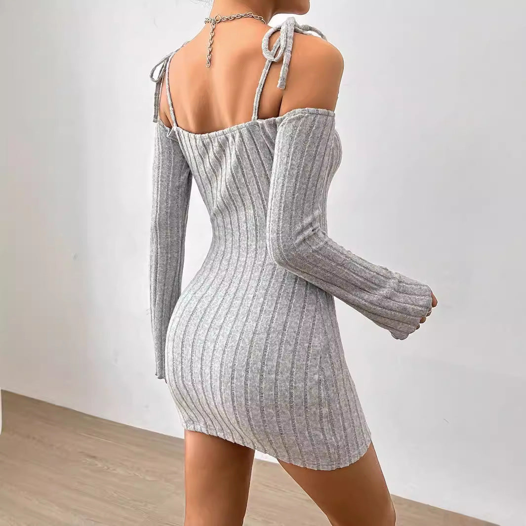 Vêtements pour femmes Robe à bretelles élégante et légèrement mature pour femme Col bateau Moulante Automne Hiver