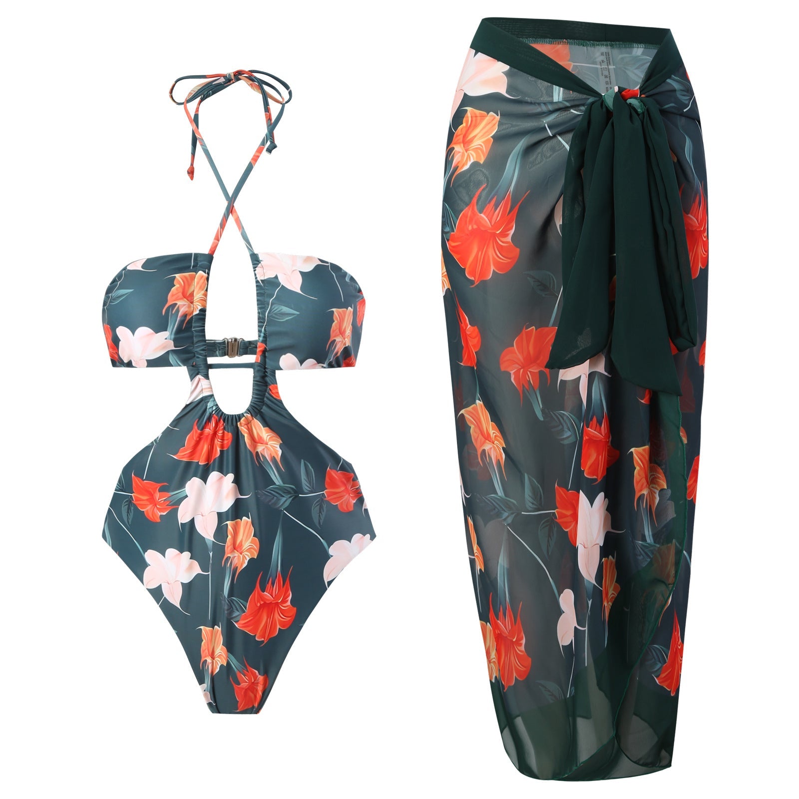 Sexy doppelseitiger einteiliger Badeanzug, plissierter Neckholder-Bikini-Anzug, Chiffonkleid