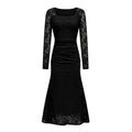 Herbst Winter Damenbekleidung Modisches Elegantes Spitzen-Patchwork-Kleid mit eckigem Kragen, figurbetont und plissiert, Maxi-Kleid