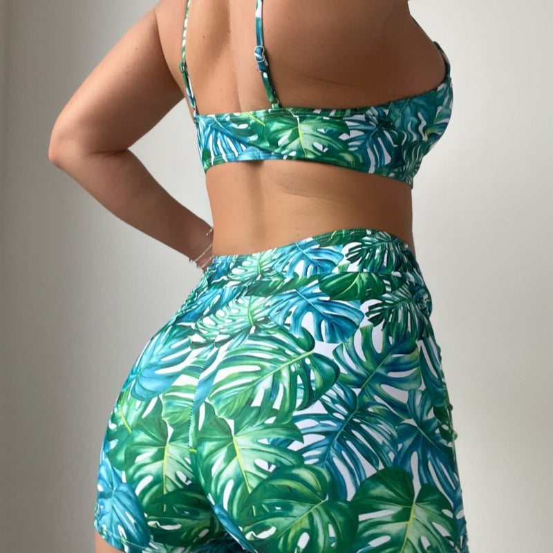 Bikini-Badeanzug mit Tropenpflanzenmuster