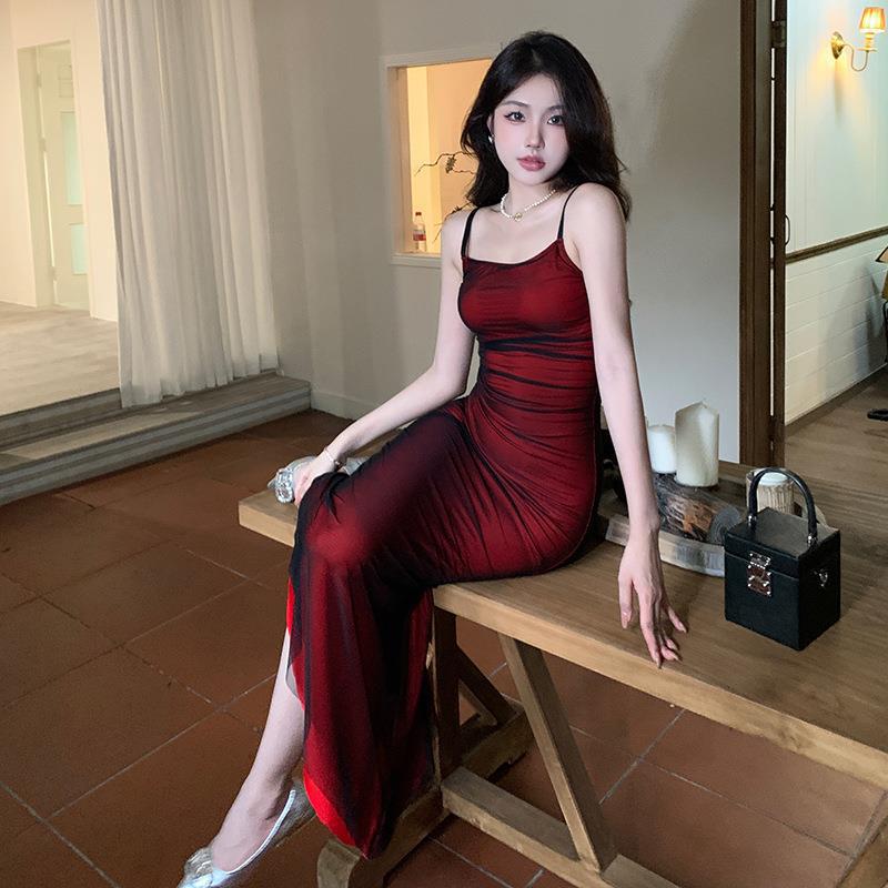 Damen Kontrastfarben Hosenträgerkleid Sommer Sexy Slim Fit Pures Kleid für Damen
