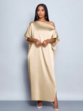 Vêtements Femme Robe Longue en Satin Jaune Collection Début d'Automne