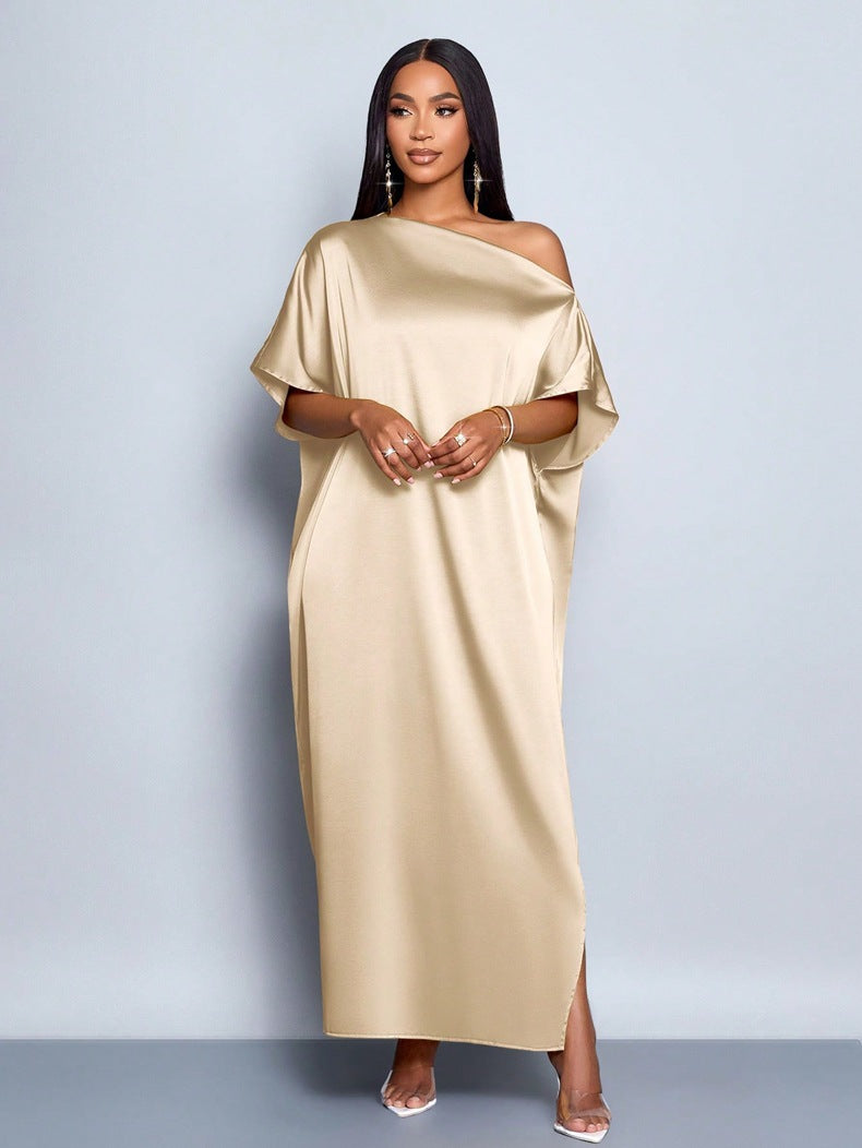 Vêtements Femme Robe Longue en Satin Jaune Collection Début d'Automne