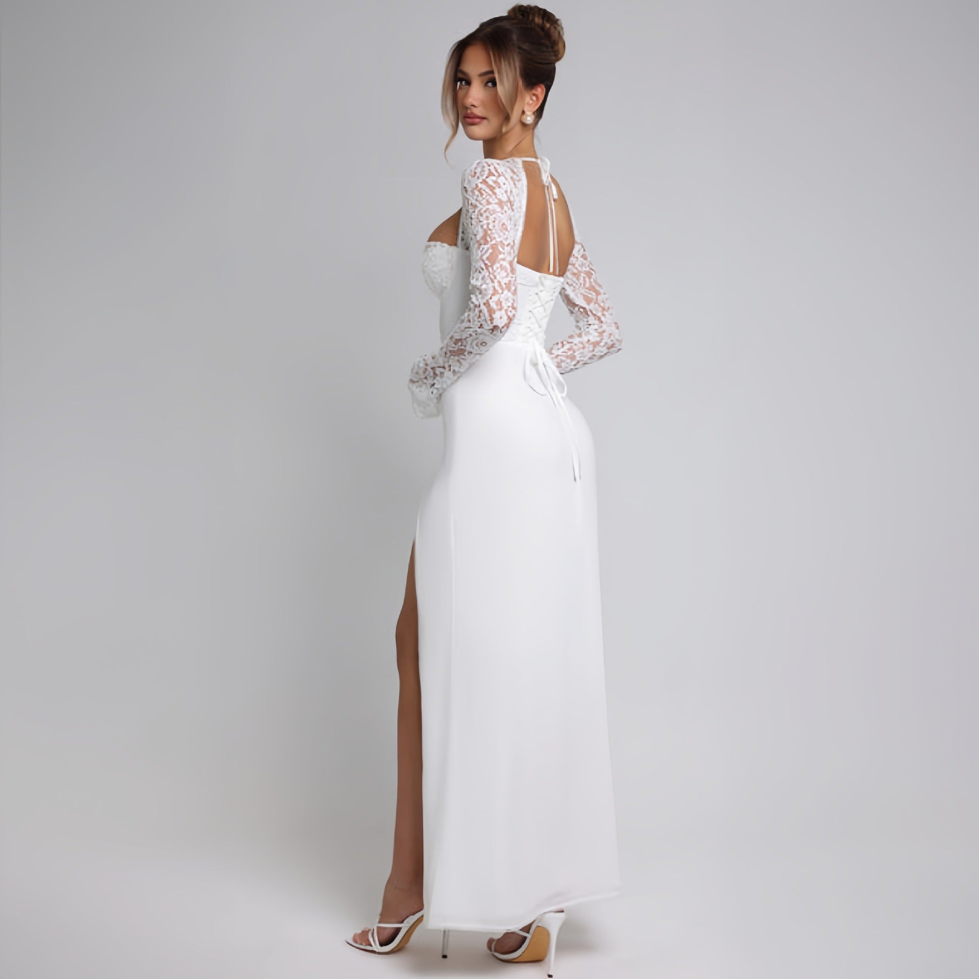 Robe sexy fendue à lacets, ajustée et décolletée pour femme, collection automne