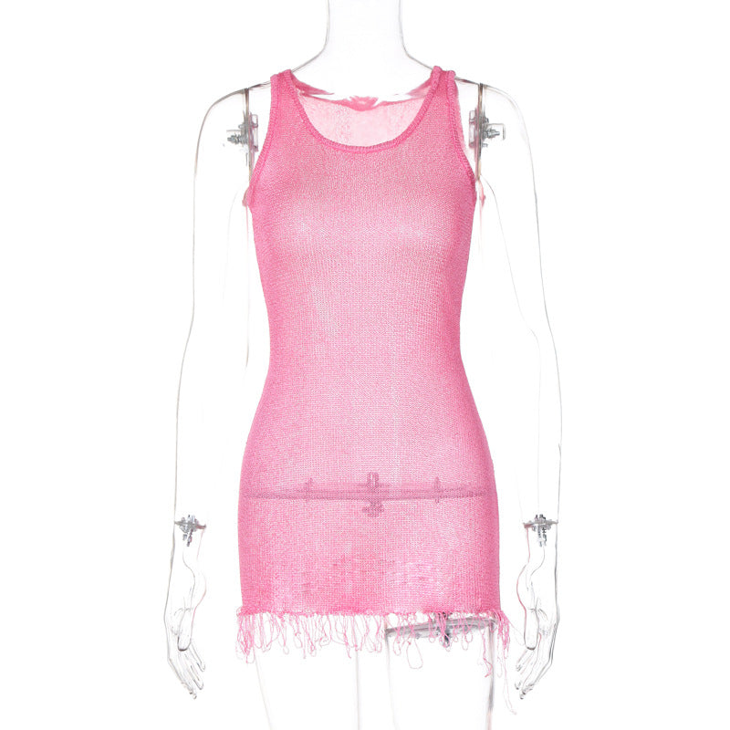 Robe fourreau sans manches à col rond sexy d'été pour femmes
