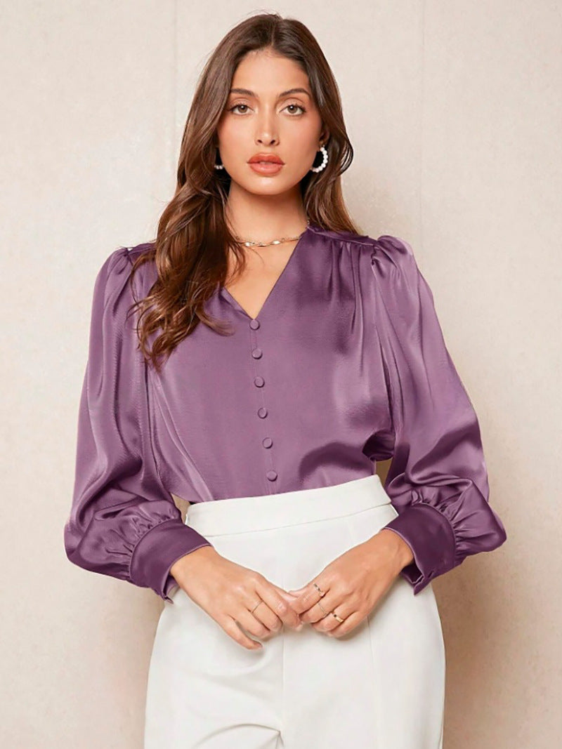 V-Ausschnitt Pullover Oberteil Hemd Damen Satin Büro-Oberteil Damenbekleidung Direkt