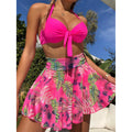 Bedruckter Strandrock Sexy Bluse Bikini-Shirt Damen Split-Badeanzug