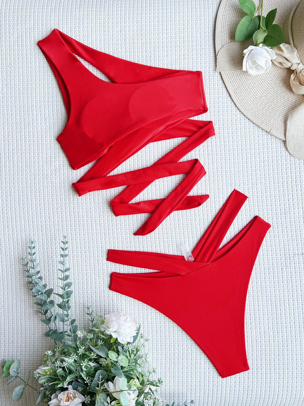 Maillot de bain bikini une épaule Sexy pour femmes, maillot de bain croisé de couleur unie
