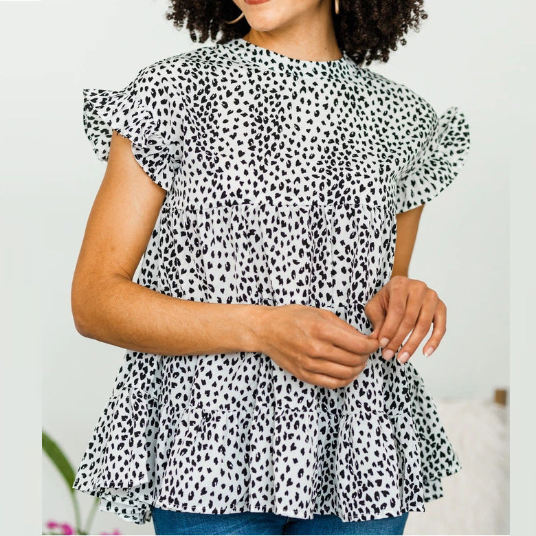 Chemisier femme à petites fleurs, manches courtes, haut ample, collection "Sweet Arrival".