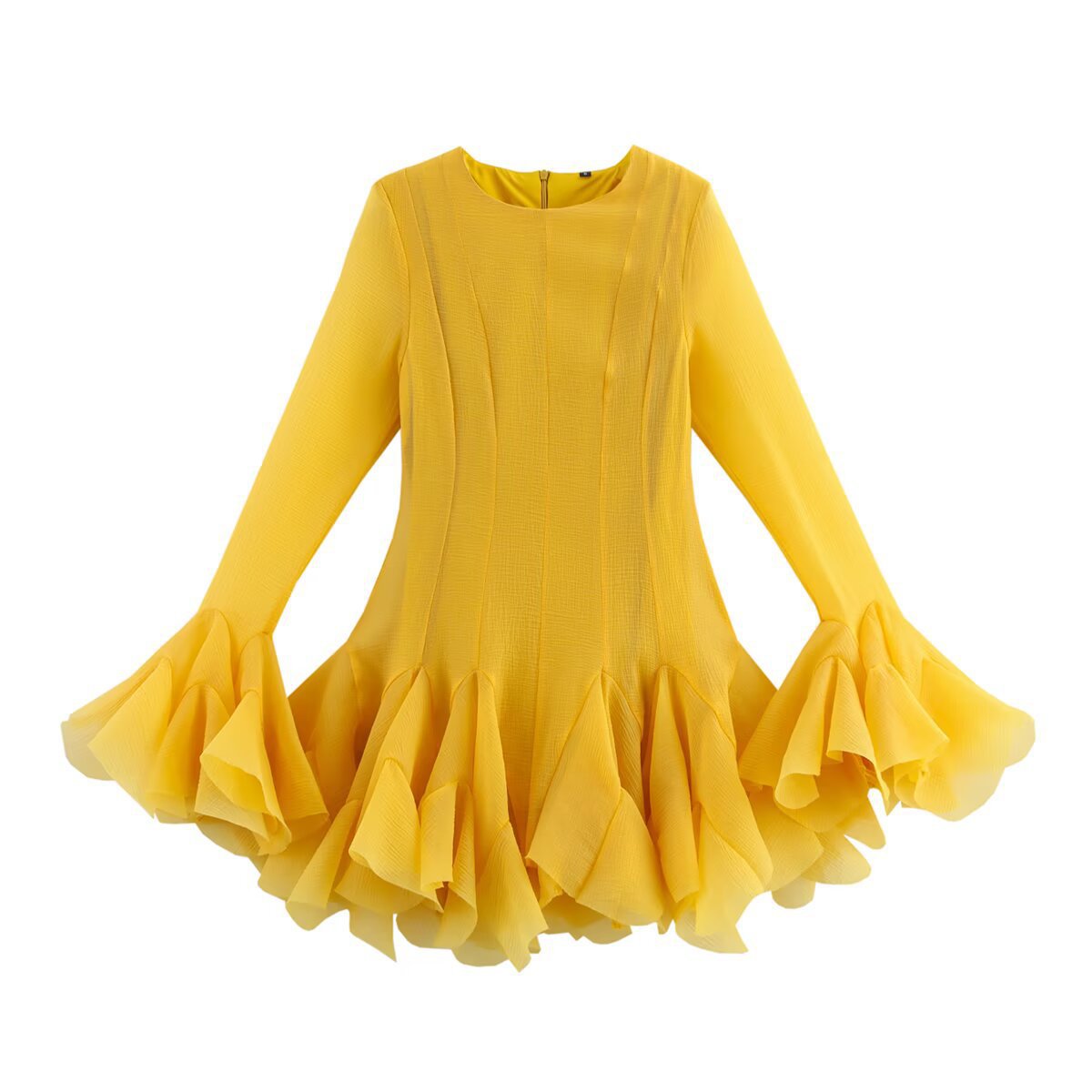 Laminiertes Rüschen-Tüll-Tutu-Kleid Sommer Süß Rundhalsausschnitt Ausgestellte Ärmel Schmale Passform Kurzes Minikleid