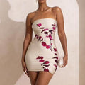 Robe Courte Sexy Imprimée Moulante Amincissante Décolleté Tube pour Fête