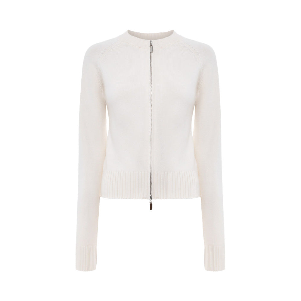 Manteau pour femmes à col montant, coupe ajustée, manches longues, automne-hiver, fermeture éclair double, cardigan en tricot thermique