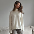 Herbst Winter Weiß Strickwaren Locker Lässiger Strickpullover für Damen