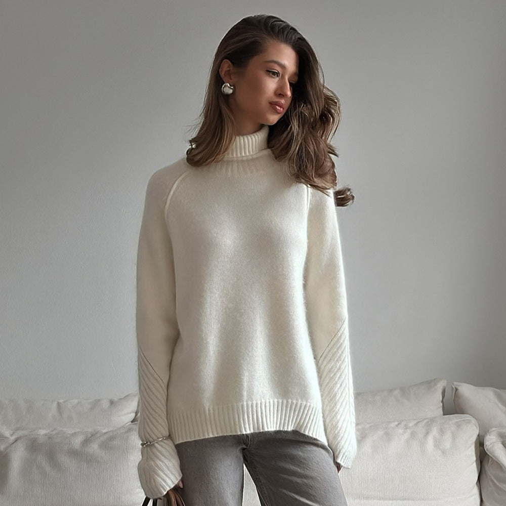 Herbst Winter Weiß Strickwaren Locker Lässiger Strickpullover für Damen