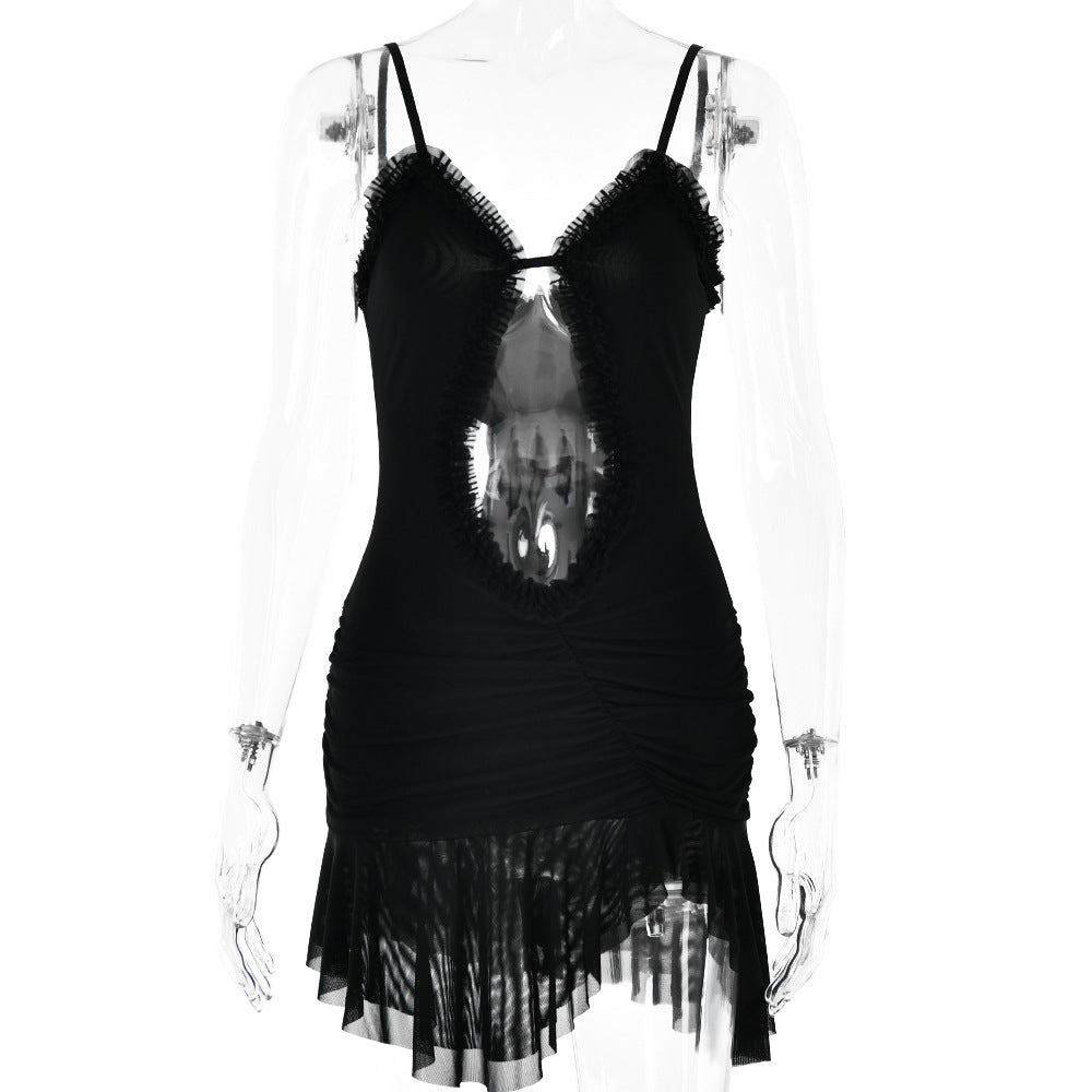 Arrival Rückenfreies Kleid Sexy Trend Mesh-Spleiß-Träger Cropped Outfit Kurzes Kleid für Damen