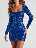 Kleid Sexy Rückenausschnitt Lange Ärmel Pailletten Society-Kleid