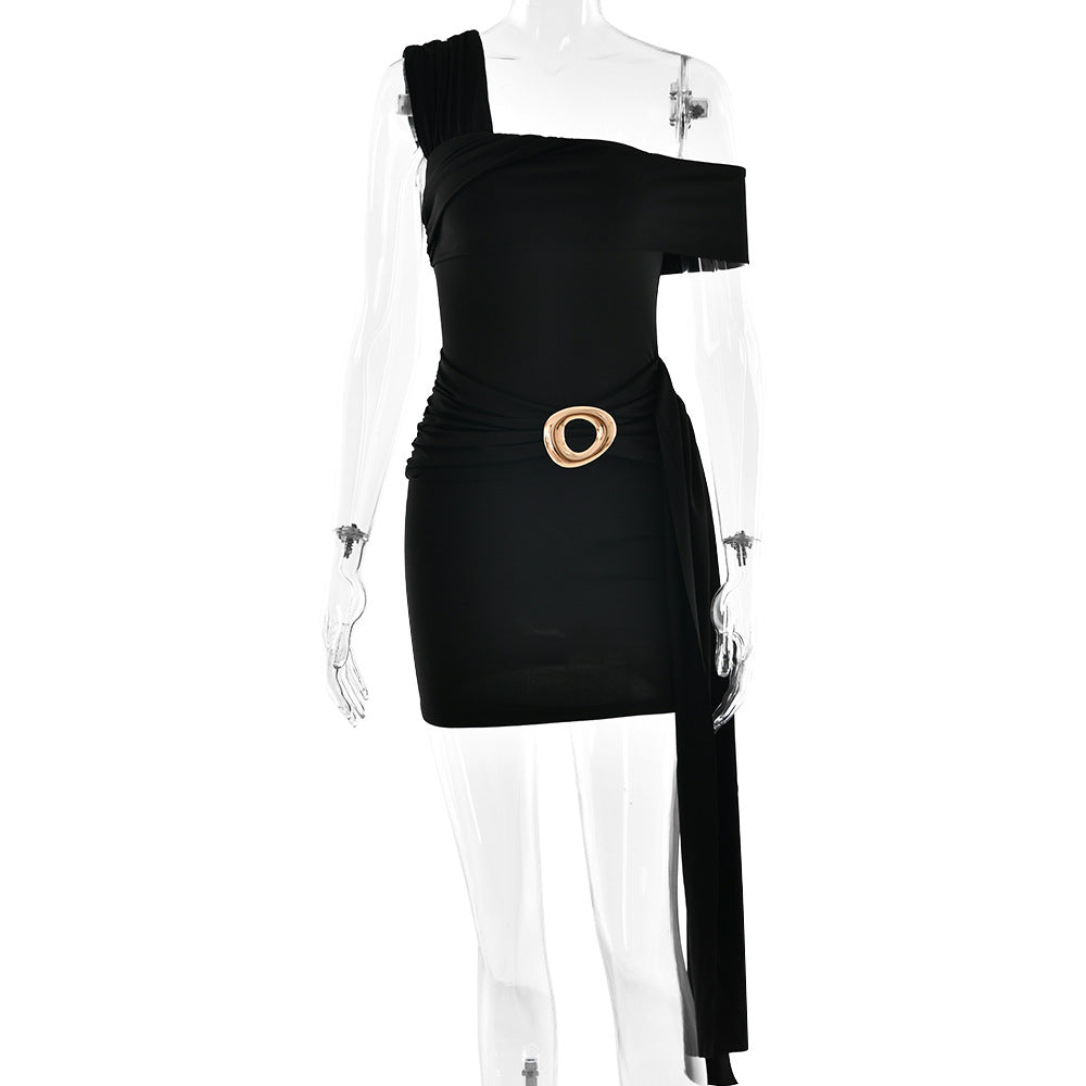 Damen One-Shoulder Sexy Rüschen-Minikleid