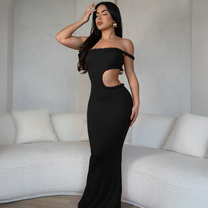 Sommer Damen Kleidung Sexy schulterfrei Hohl Cut-Out Cropped Enges Hüftkleid