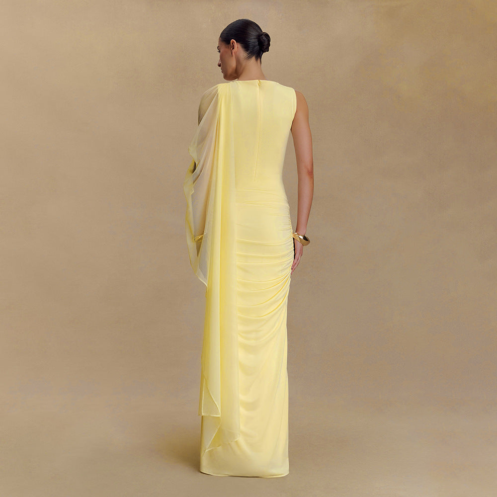 Modisches plissiertes Netz-Schal-Kleid, sexy Etui-Rundhals-Kleid, figurbetont