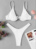 Sexy Bikini Geteilte Raffung Stahlbügel Einfarbiger Badeanzug Damen