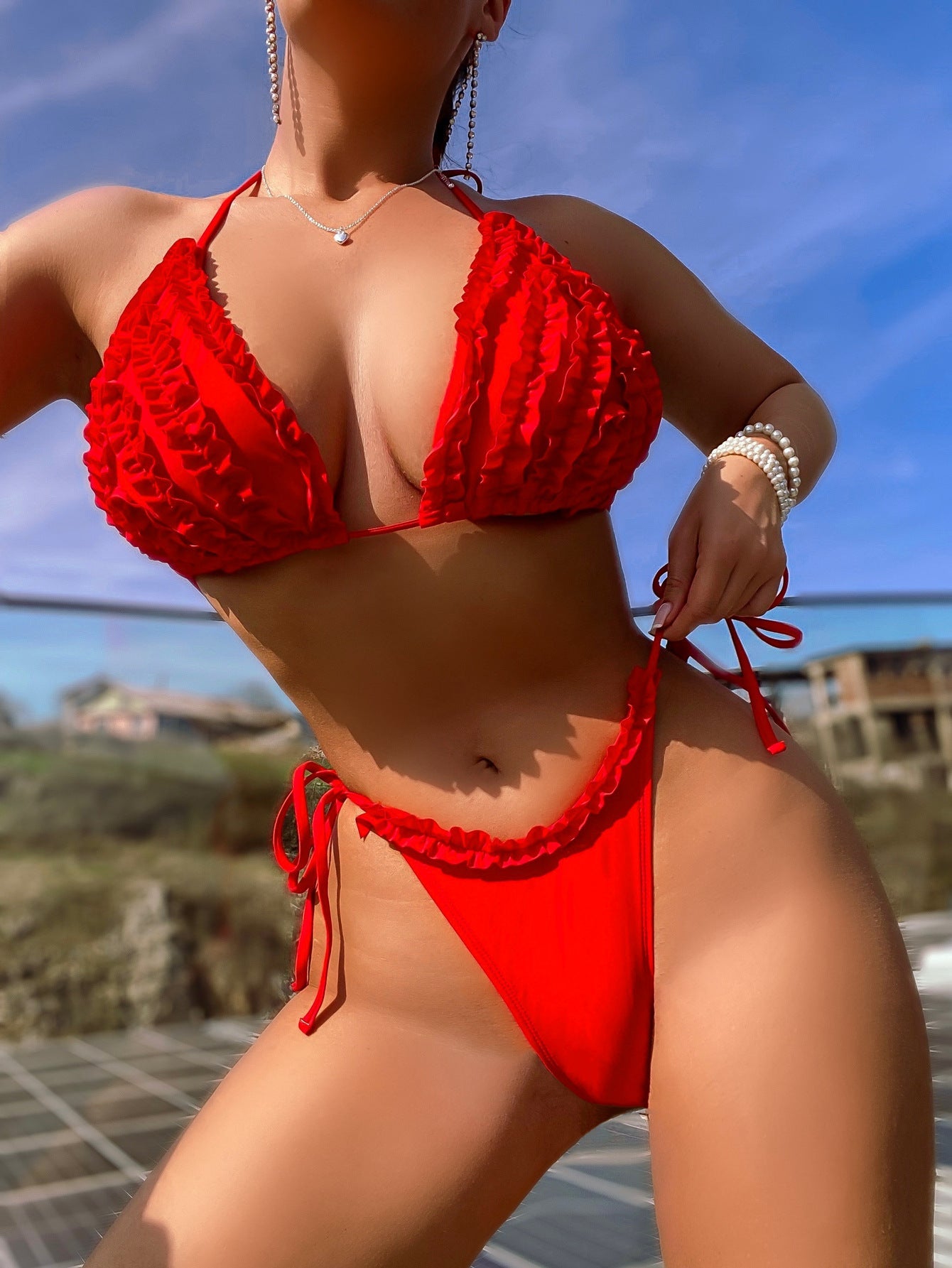 Bikini-Bandage-Badeanzug Sexueller Badeanzug Damen-Spitzenbadeanzug Einfarbiger Bikini